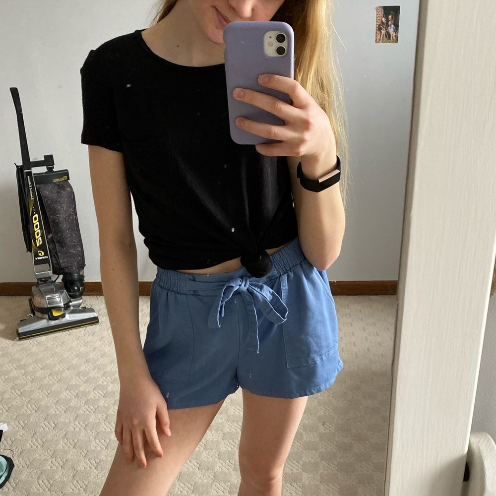 blue tie shorts
